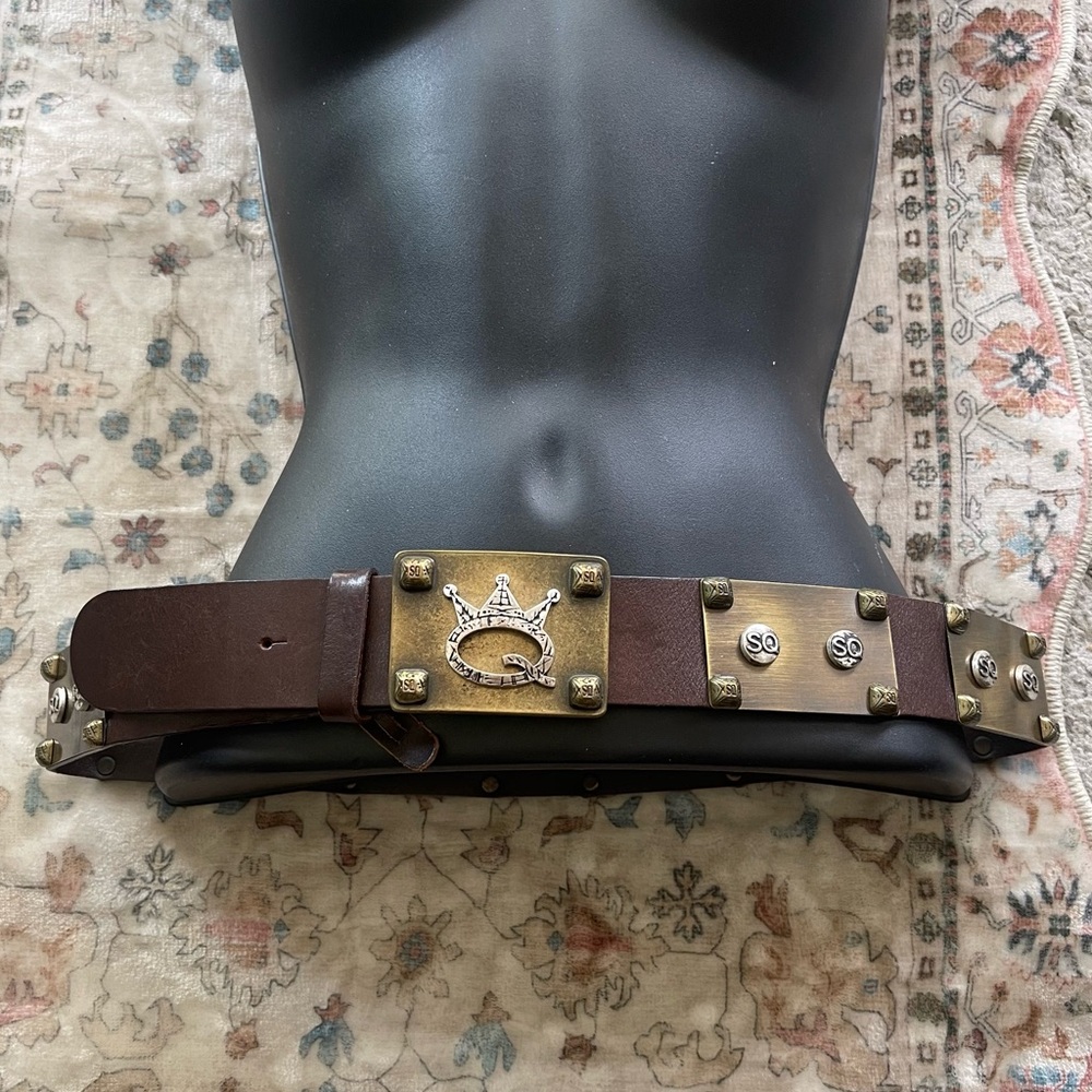Save The Queen Chocolate Leather Antiqued Brass Y2K Belt